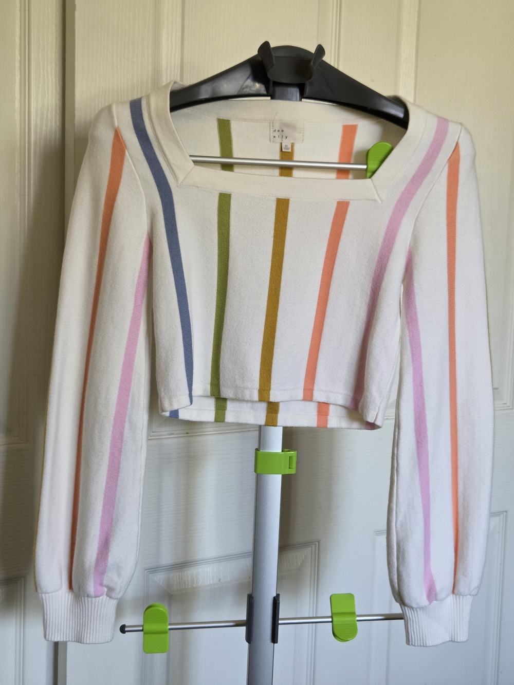Preppy Chic White/Multi-colored Stripe Square-Neck Knitted Crop Top